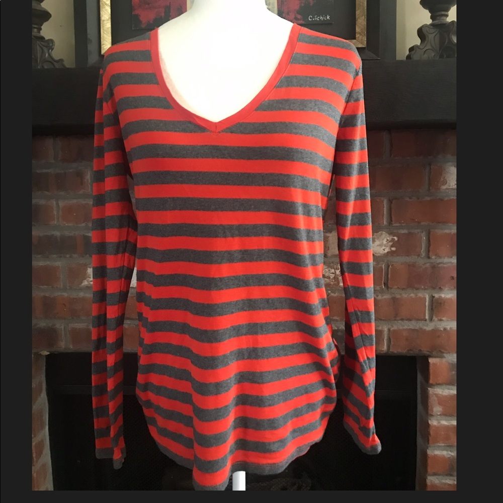 Long Sleeve Orange and Gray Striped Shirt